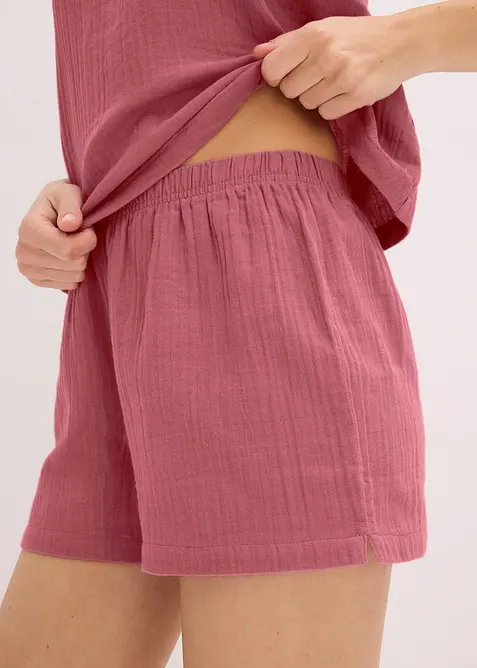 Pyjashort en gaze de coton douce avec top à fines bretelles, bonprix