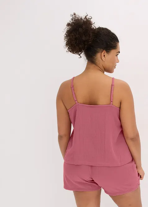 Pyjashort en gaze de coton douce avec top à fines bretelles, bonprix