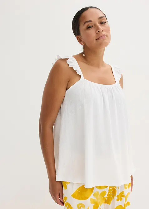 Top en jersey crêpe à bretelles volantées, bonprix