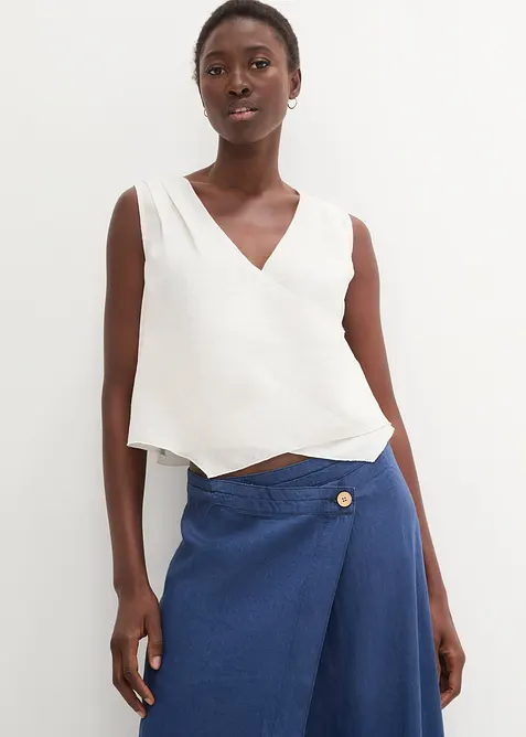 Blouse sans manches 100 % lin à encolure croisée, bonprix