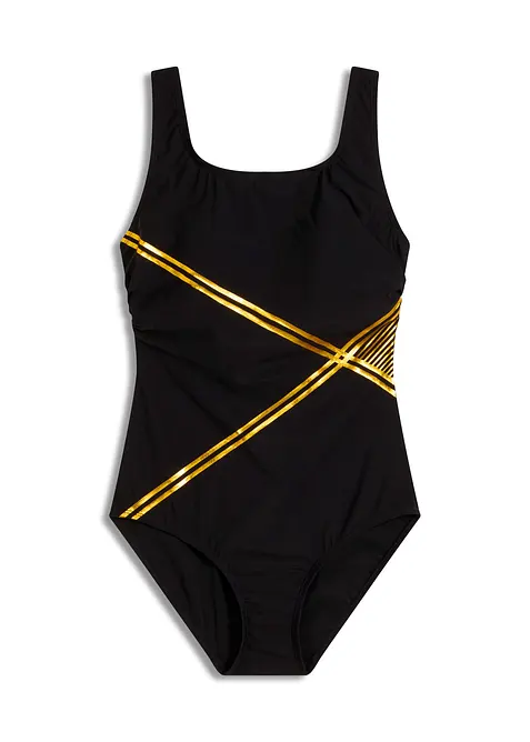 Maillot 1 pi&egrave;ce sculptant &agrave; d&eacute;tails dor&eacute;s, maintien l&eacute;ger, bonprix