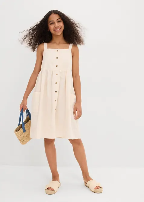 Robe à bretelles en lin mélangé rafraîchissant, bonprix