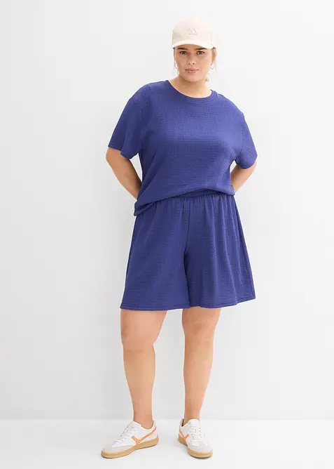 Short taille élastiquée en crêpe gaufré, bonprix