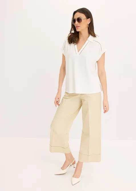 Polo en maille piquée de viscose avec empiècement en dentelle, bonprix