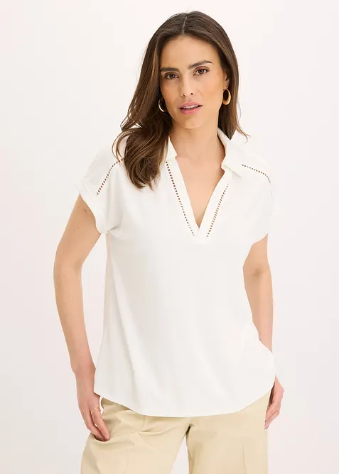 Polo en maille piquée de viscose avec empiècement en dentelle, bonprix
