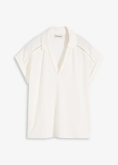 Polo en maille piquée de viscose avec empiècement en dentelle, bonprix