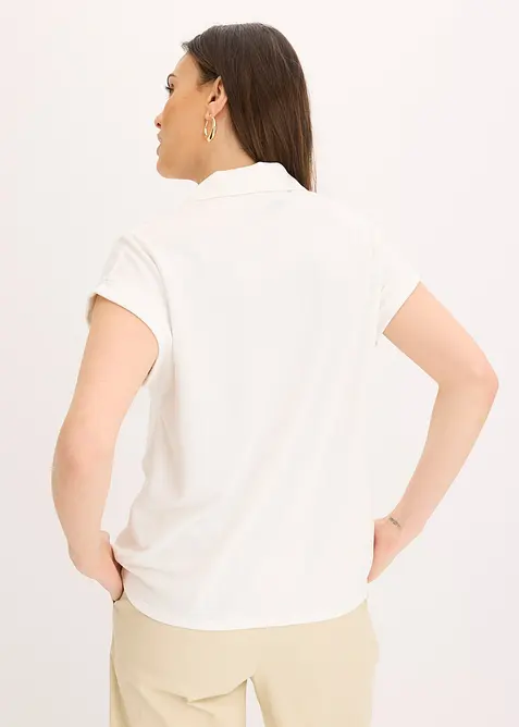 Polo en maille piquée de viscose avec empiècement en dentelle, bonprix