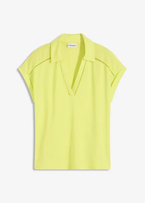 Polo en maille piquée de viscose avec empiècement en dentelle, bonprix