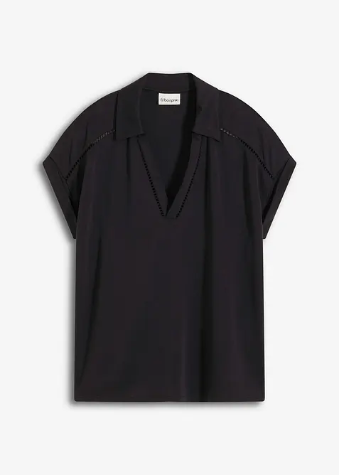 Polo en maille piqu&eacute;e de viscose avec empi&egrave;cement en dentelle, bonprix