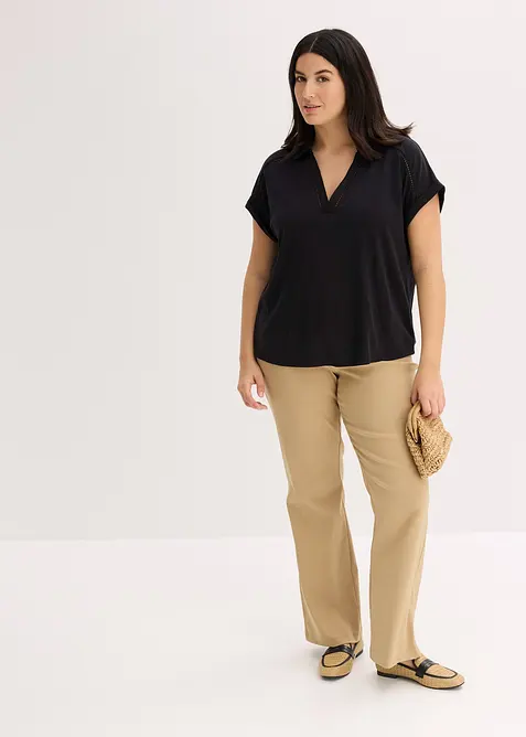 Polo en maille piqu&eacute;e de viscose avec empi&egrave;cement en dentelle, bonprix