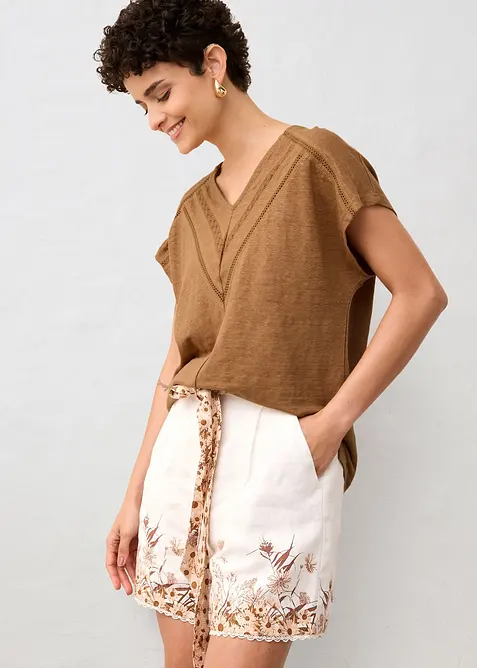 T-shirt 100% lin avec dentelle, bonprix