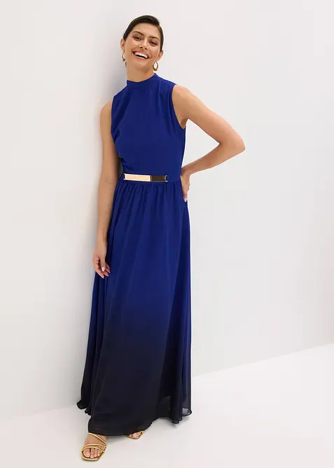 Robe longue en crêpe à col montant et empiècement taille, bonprix