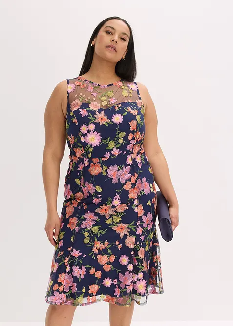 Robe midi avec broderies florales, bonprix