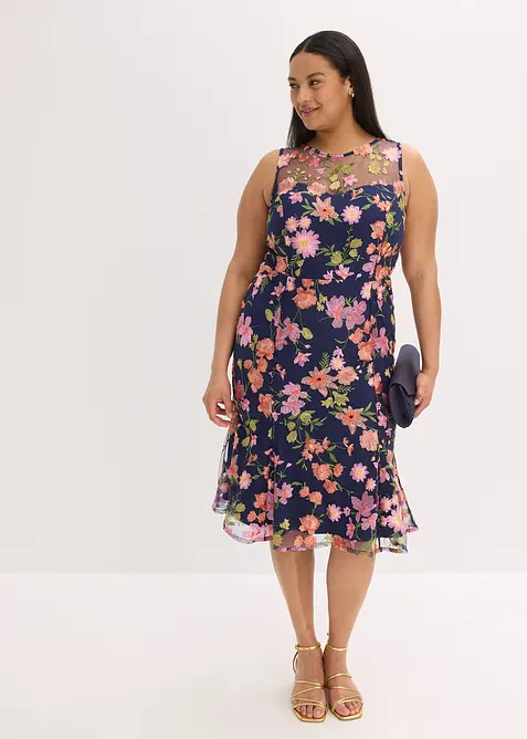 Robe midi avec broderies florales, bonprix