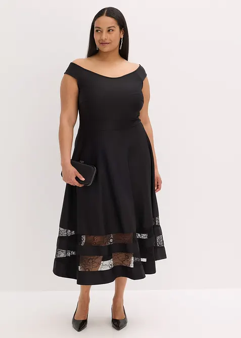 Robe col Bardot avec dentelle, bonprix