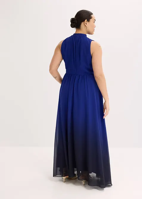 Robe longue en crêpe à col montant et empiècement taille, bonprix