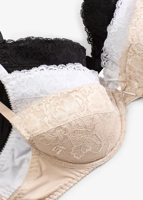 Lot de 3 soutiens-gorge push-up avec dentelle, bonprix