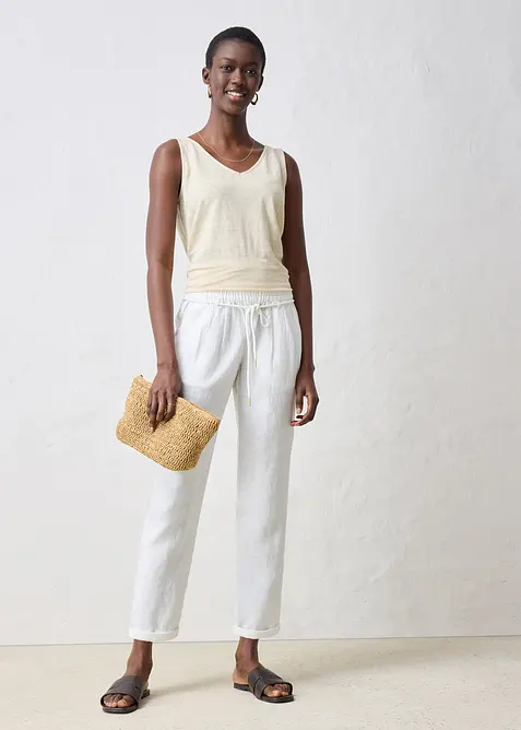 Pantalon taille élastiquée 100 % lin, bonprix