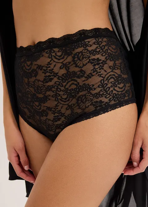 Lot de 3 slips taille haute en dentelle, bonprix