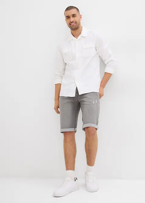 Bermuda en jean extensible, base retroussée, regular, bonprix