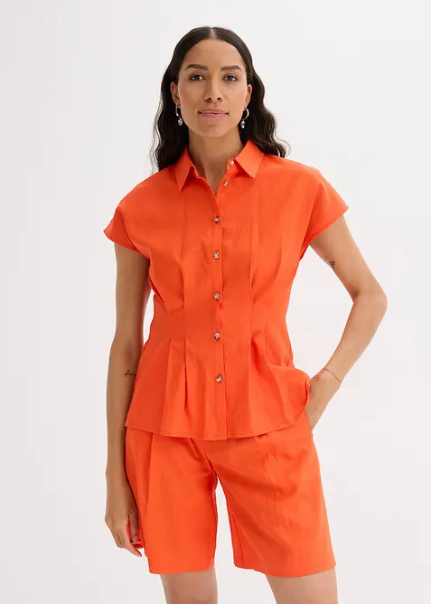 Chemisier l&eacute;ger &agrave; manches courtes en lin m&eacute;lang&eacute;, bonprix