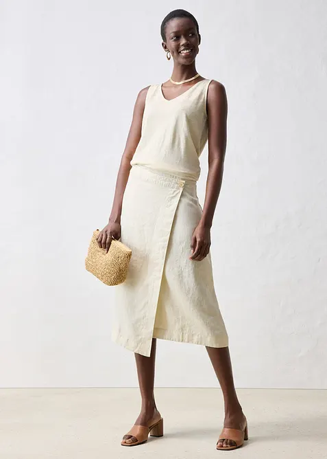 Jupe portefeuille 100 % lin, bonprix