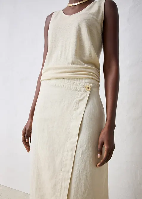 Jupe portefeuille 100 % lin, bonprix