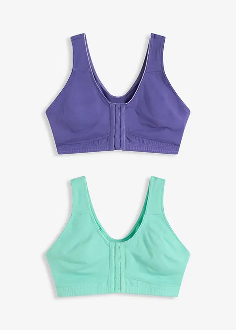 Lot de 2 soutiens-gorge coton sans armatures à fermeture devant, bonprix