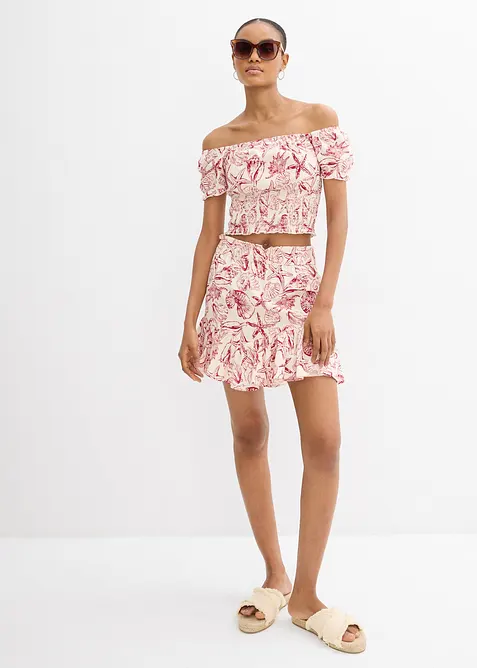 Blouse à encolure Bardot, 100% coton, bonprix