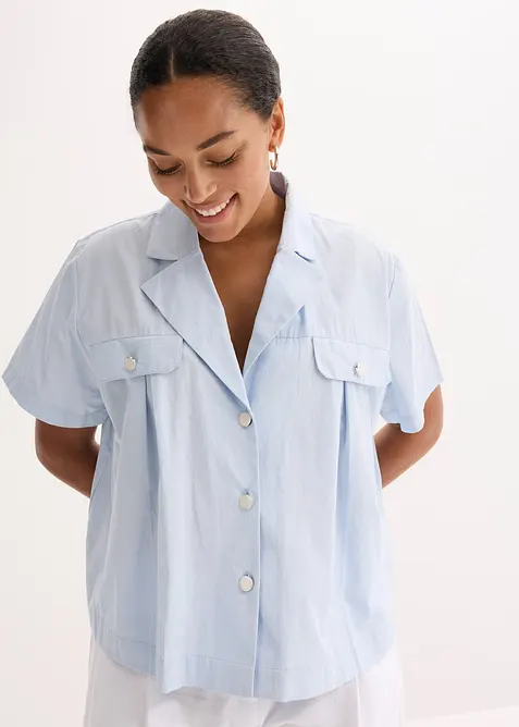 Chemisier cropped à manches courtes en popeline de coton, bonprix