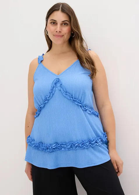 Top volanté à fines bretelles, bonprix