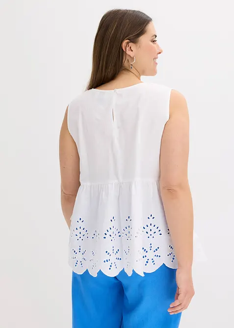 Blouse sans manches avec broderies anglaises, fendue sur les côtés, bonprix