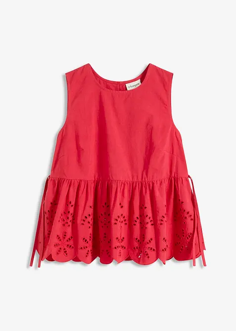 Blouse sans manches avec broderies anglaises, fendue sur les c&ocirc;t&eacute;s, bonprix