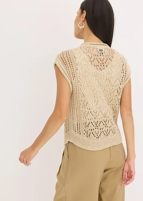 Gilet sans manches en maille ajour&eacute;e, bonprix