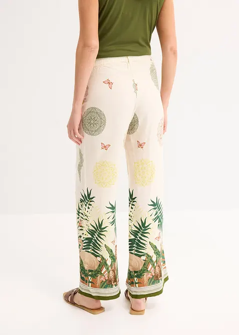 Pantalon à pinces en viscose avec imprimé bas de jambe, bonprix