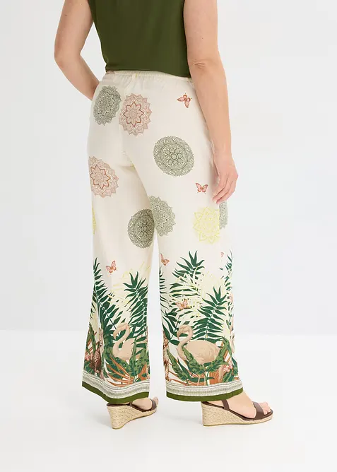 Pantalon à pinces en viscose avec imprimé bas de jambe, bonprix
