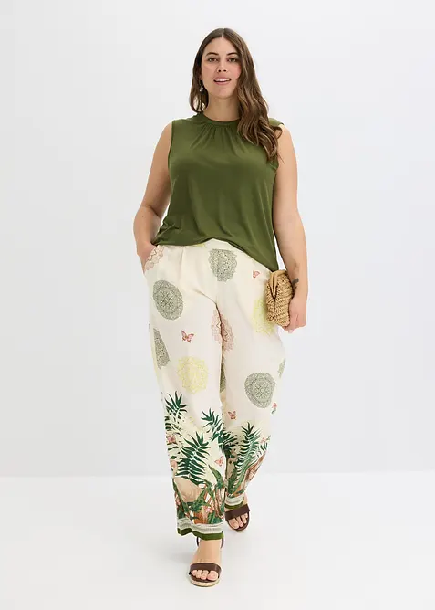 Pantalon à pinces en viscose avec imprimé bas de jambe, bonprix