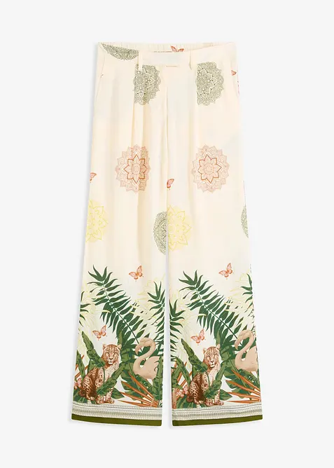 Pantalon à pinces en viscose avec imprimé bas de jambe, bonprix