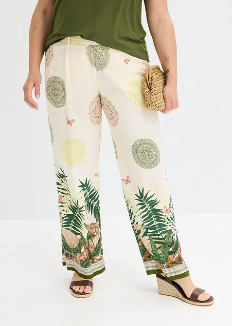 Pantalon à pinces en viscose avec imprimé bas de jambe, bonprix