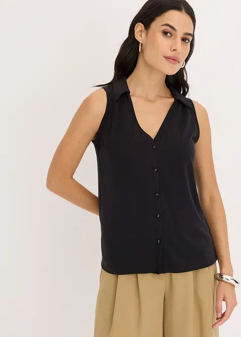 Top col polo en maille piquée viscose, bonprix