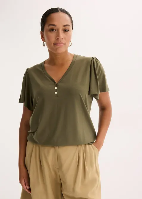 T-shirt en viscose à col boutonné, bonprix