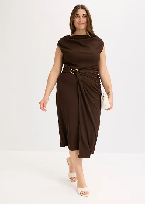 Robe midi c&ocirc;tel&eacute;e avec drap&eacute;, bonprix