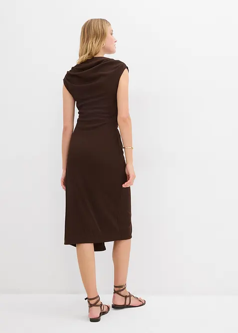 Robe midi côtelée avec drapé, bonprix