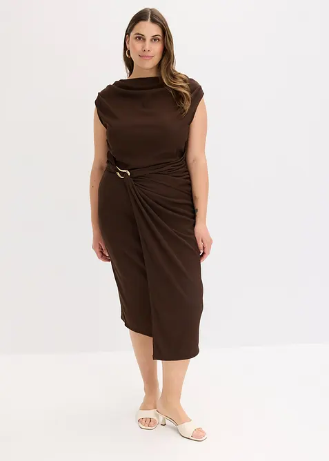 Robe midi c&ocirc;tel&eacute;e avec drap&eacute;, bonprix