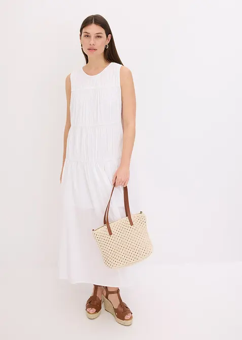 Robe longue en coton avec fronces, bonprix