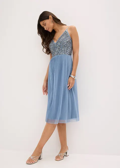 Robe midi à jupe plissée et sequins brodés, bonprix