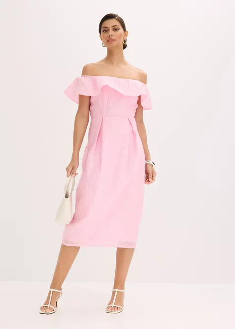 Robe &agrave; encolure Bardot en jacquard brillant, bonprix