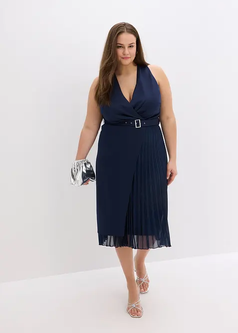 Robe midi aspect portefeuille à empiècement plissé, bonprix