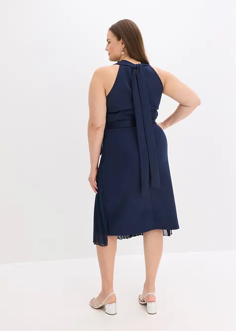 Robe midi aspect portefeuille à empiècement plissé, bonprix