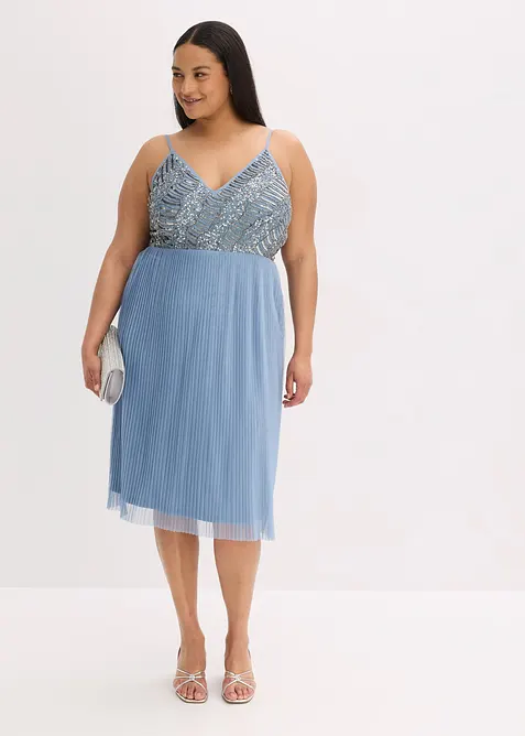 Robe midi à jupe plissée et sequins brodés, bonprix